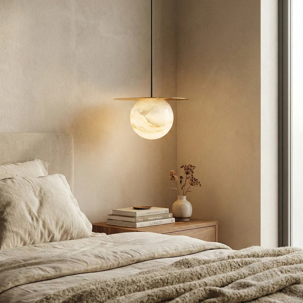 Spherical Alabaster Borra Disc Pendant Light | wildoxy