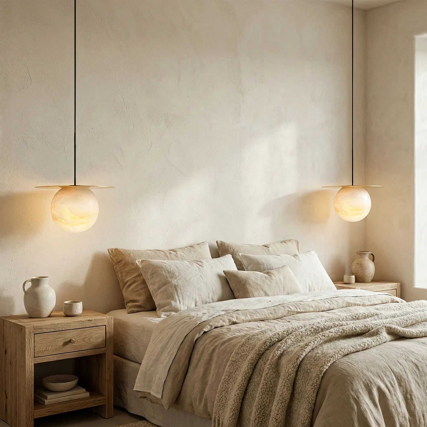 Spherical Alabaster Borra Disc Pendant Light | wildoxy
