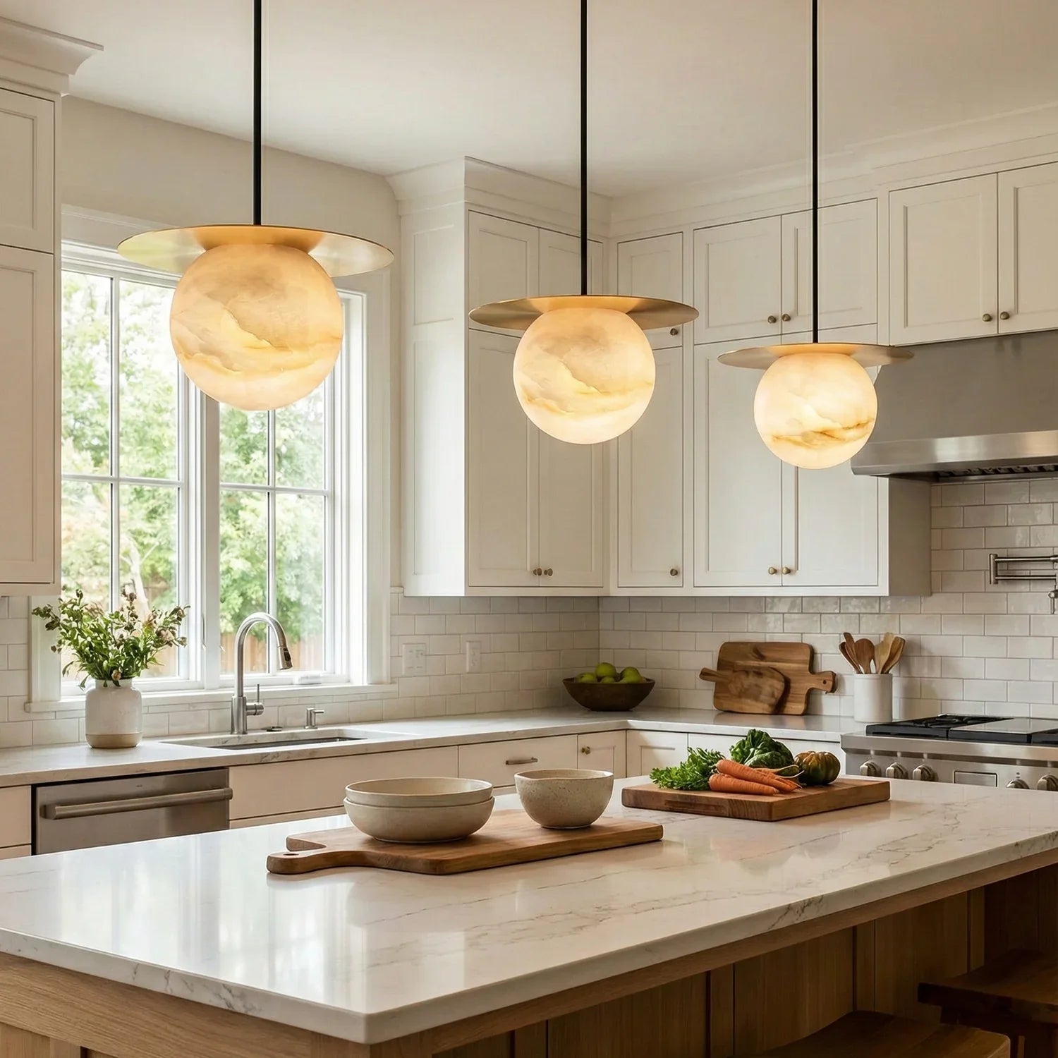 Spherical Alabaster Borra Disc Pendant Light | wildoxy