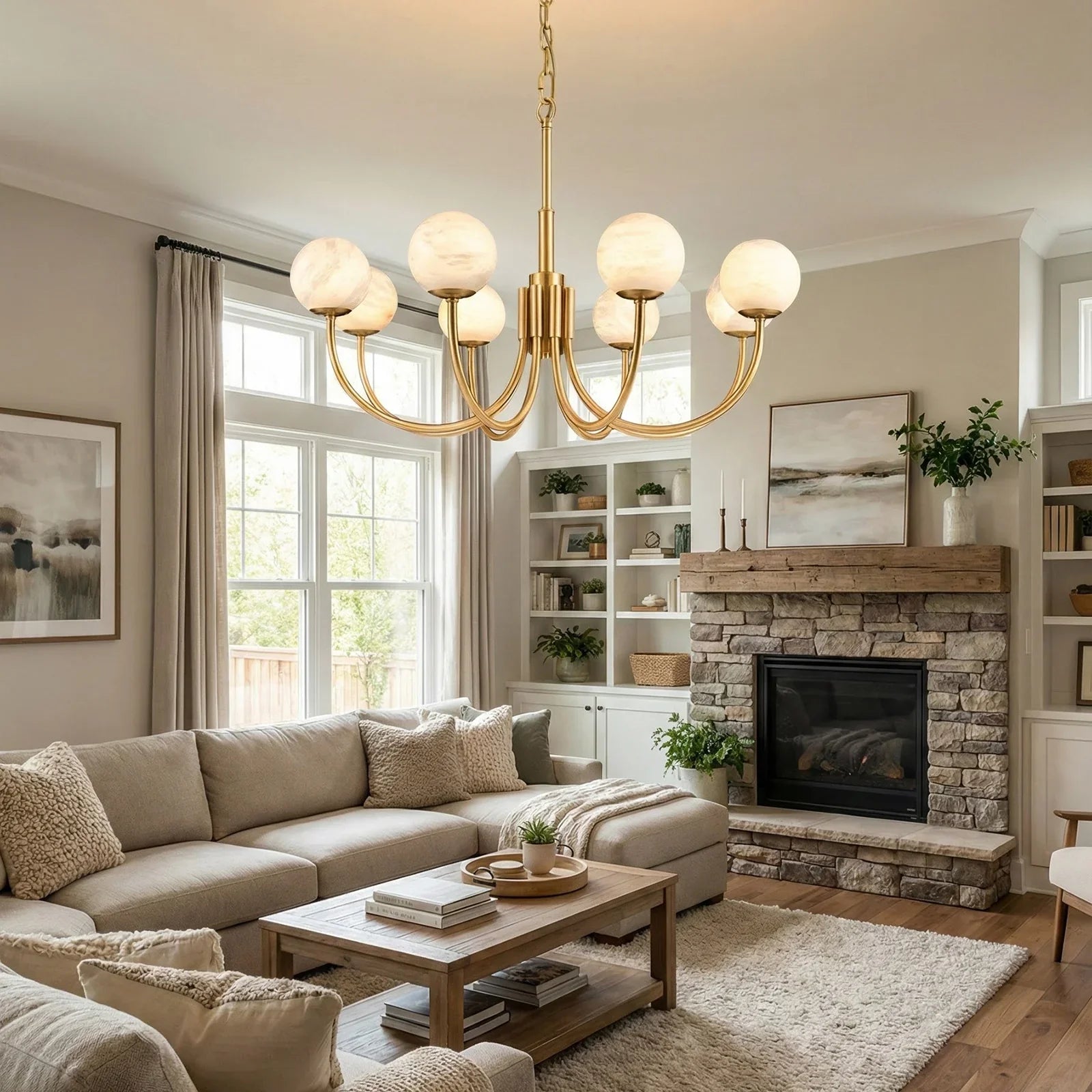Spherical Alabaster Multi Head Chandelier | wildoxy