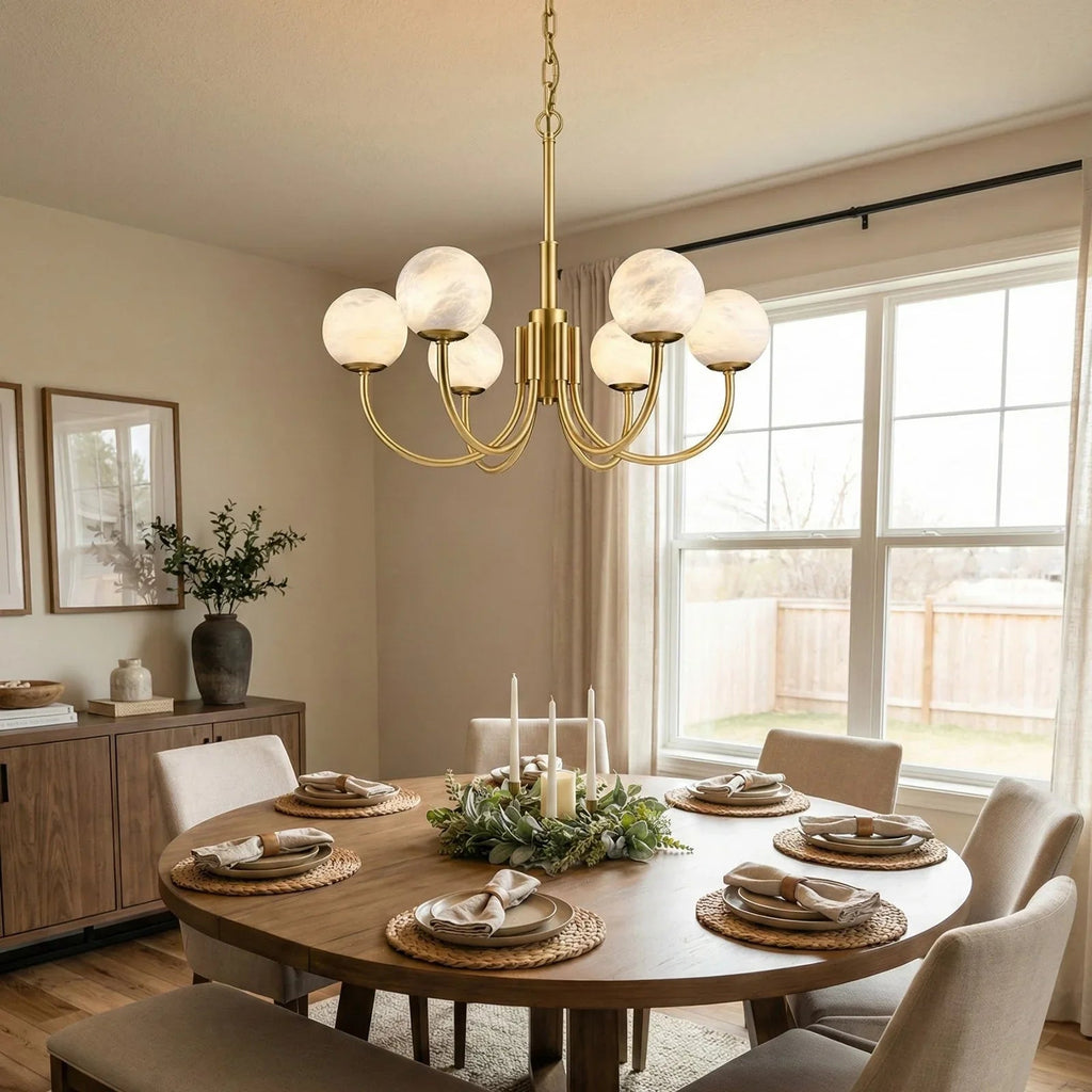Spherical Alabaster Multi Head Chandelier | wildoxy
