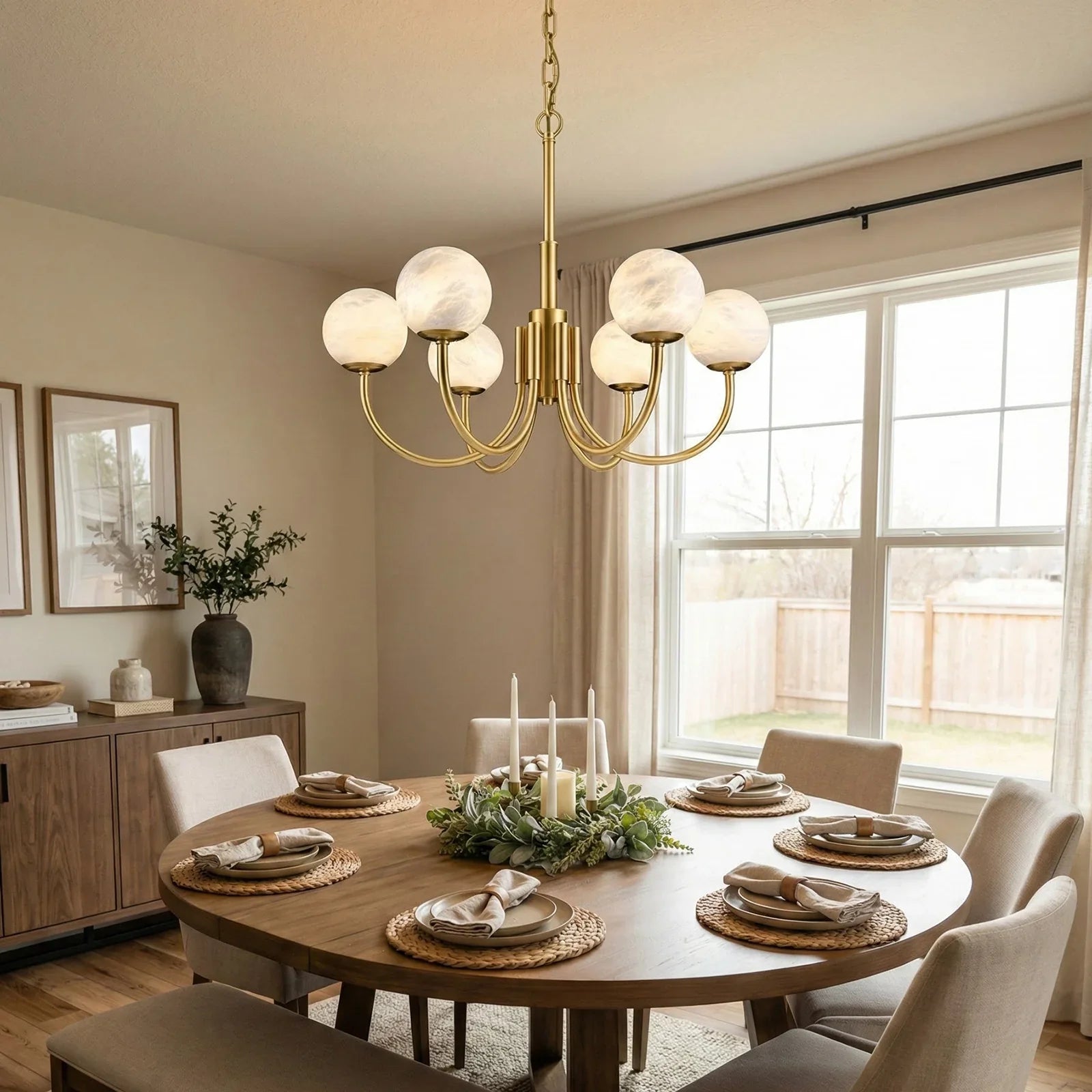 Spherical Alabaster Multi Head Chandelier | wildoxy