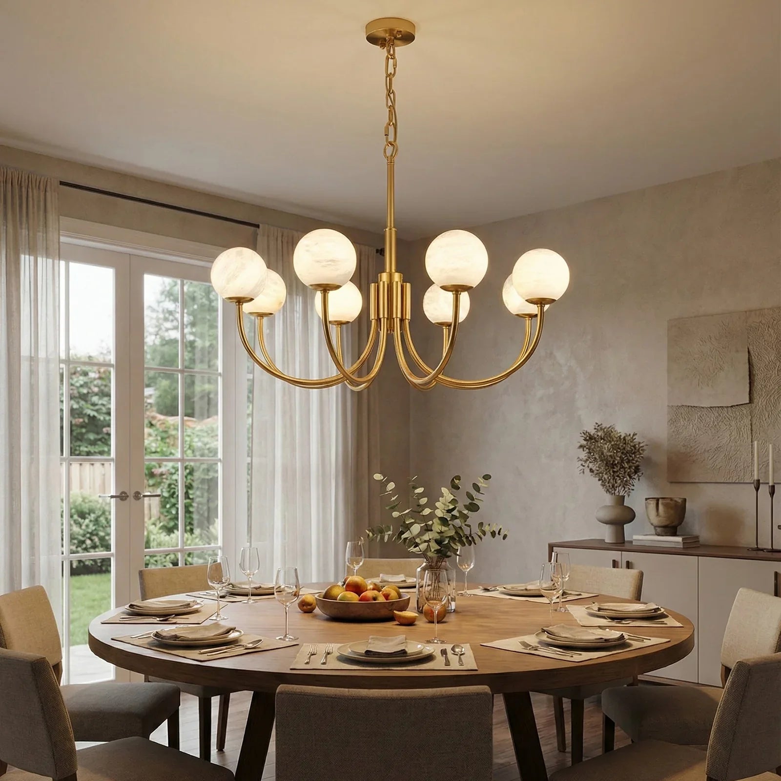 Spherical Alabaster Multi Head Chandelier | wildoxy