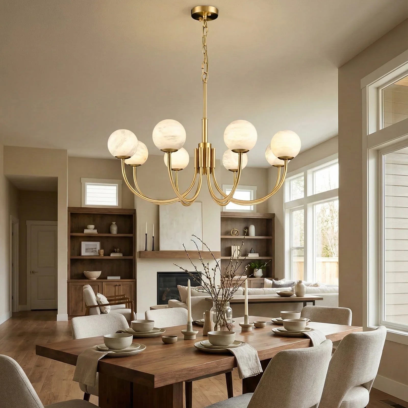 Spherical Alabaster Multi Head Chandelier | wildoxy