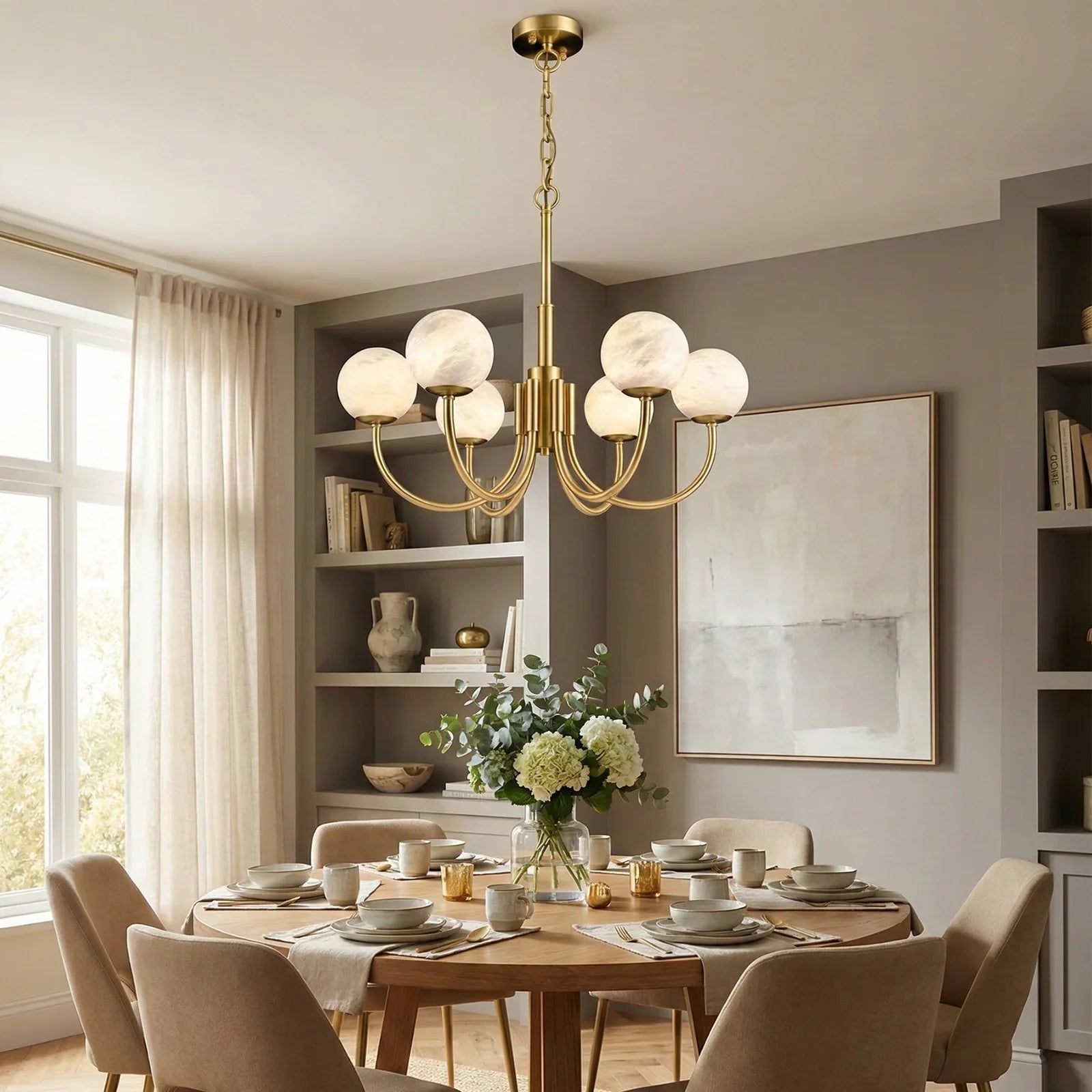 Spherical Alabaster Multi Head Chandelier | wildoxy