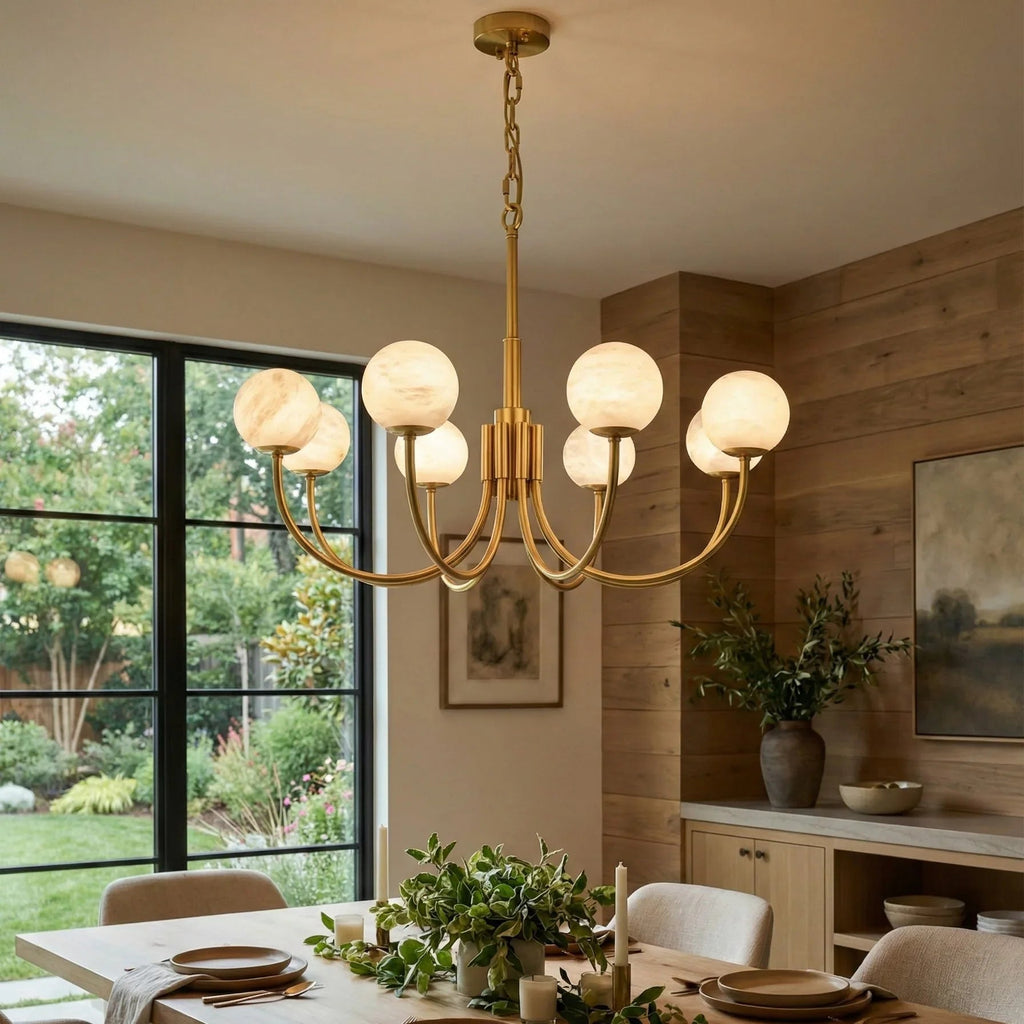 Spherical Alabaster Multi Head Chandelier | wildoxy