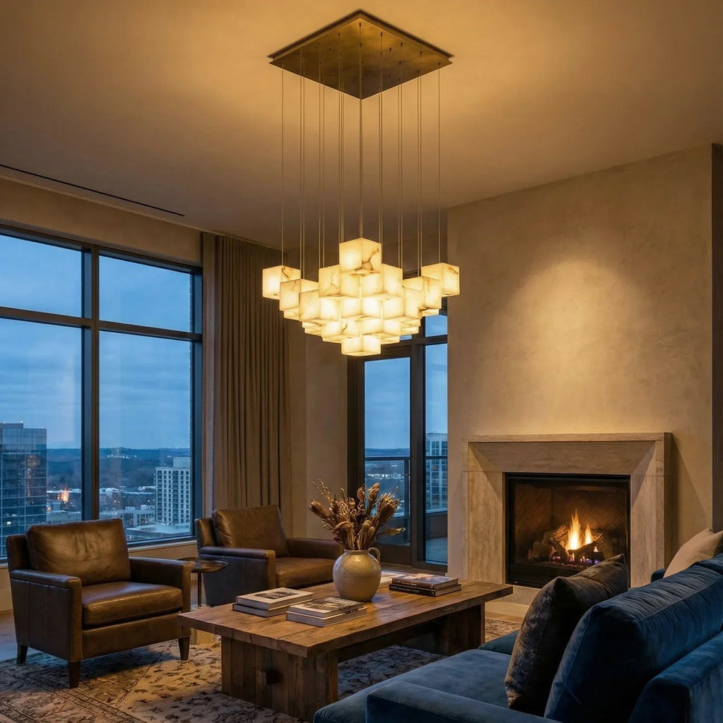 Square Alabaster Box Chandelier | wildoxy