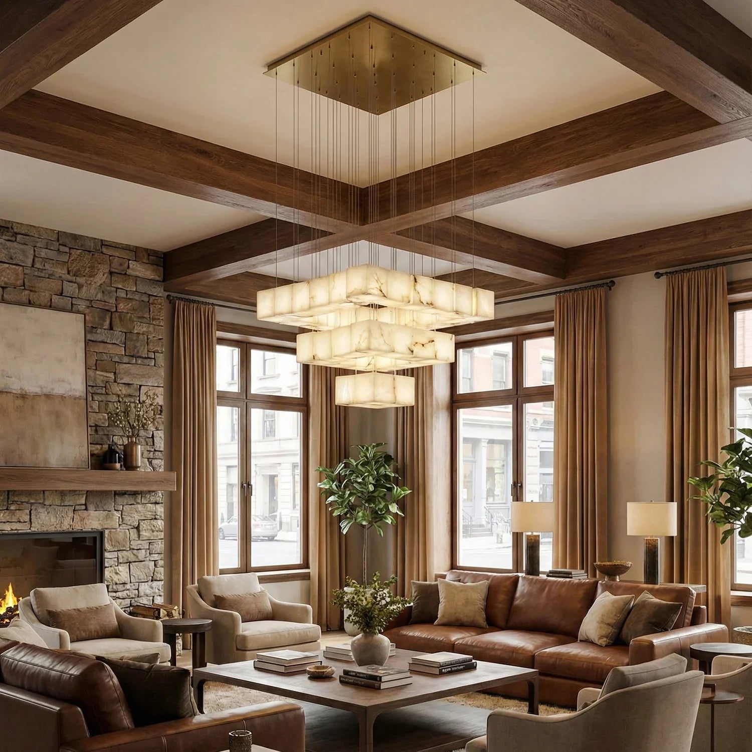 Square Alabaster Box Chandelier | wildoxy