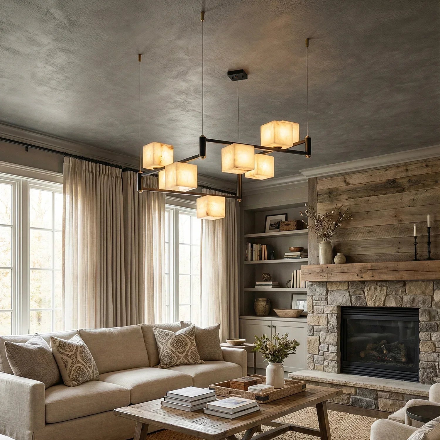 Square Alabaster Box Chandelier | wildoxy