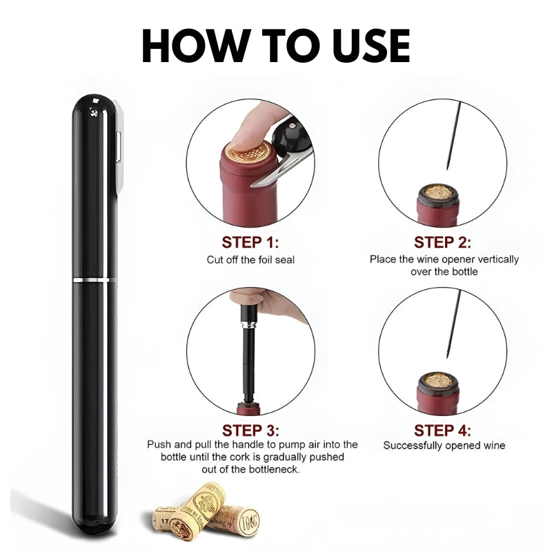 Air Pressure Wine Opener — Stainless Steel, Pull-Free