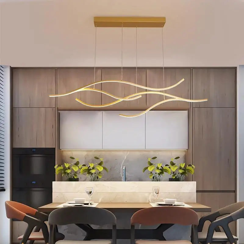 Vague LED-hanglamp, aluminium en acryl, goud en zwart, 120cm