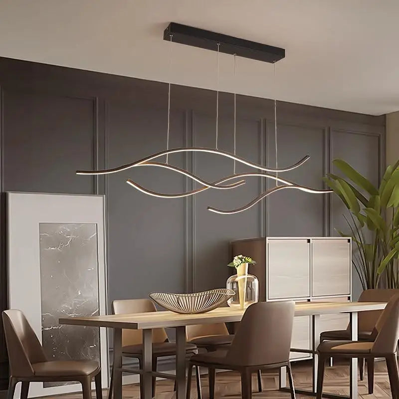 Vague LED-hanglamp, aluminium en acryl, goud en zwart, 120cm