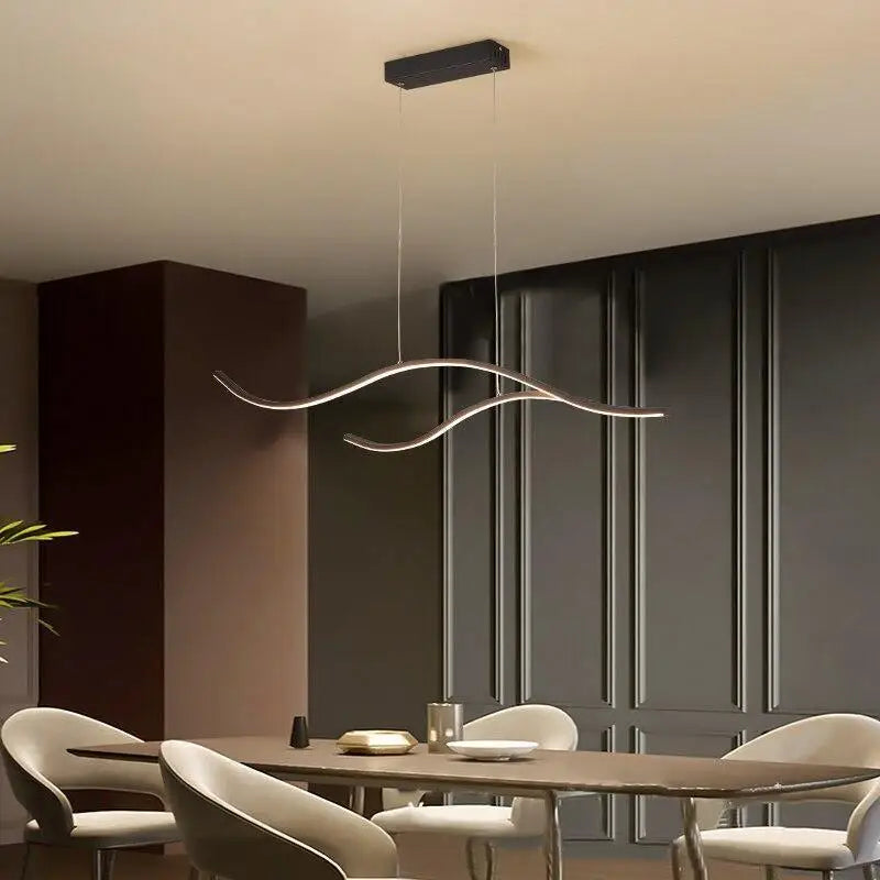 Vague LED-hanglamp, aluminium en acryl, goud en zwart, 120cm