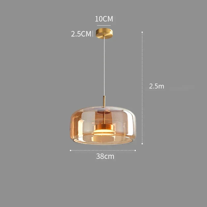 Lampă suspendată LED nordică — sticlă suflată, cognac sau gri fumuriu