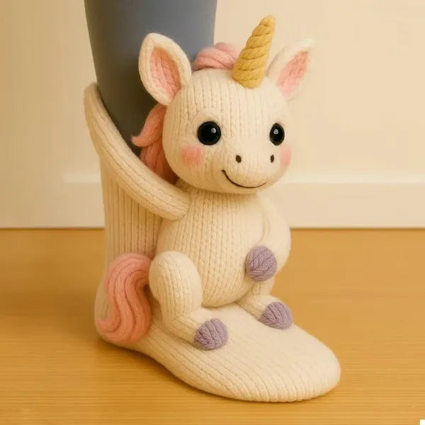 Pehmoeläinsukat 3D-kuvioilla — pehmeät, lämpimät neulesukat