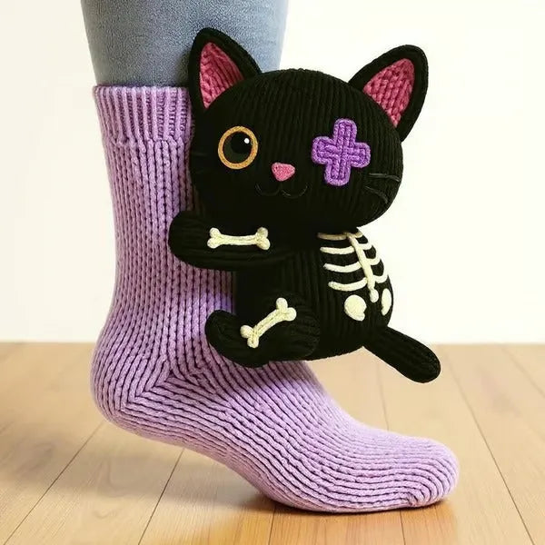 Pehmoeläinsukat 3D-kuvioilla — pehmeät, lämpimät neulesukat