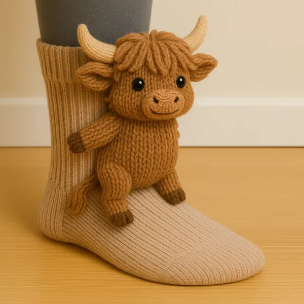 Pehmoeläinsukat 3D-kuvioilla — pehmeät, lämpimät neulesukat