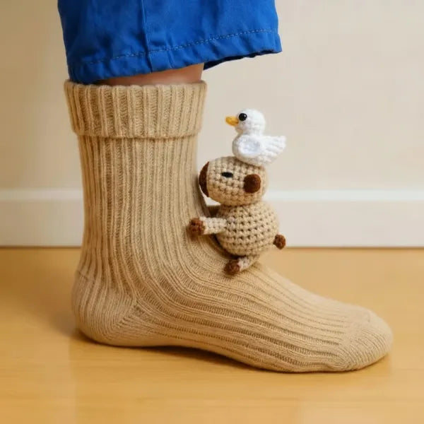 Pehmoeläinsukat 3D-kuvioilla — pehmeät, lämpimät neulesukat