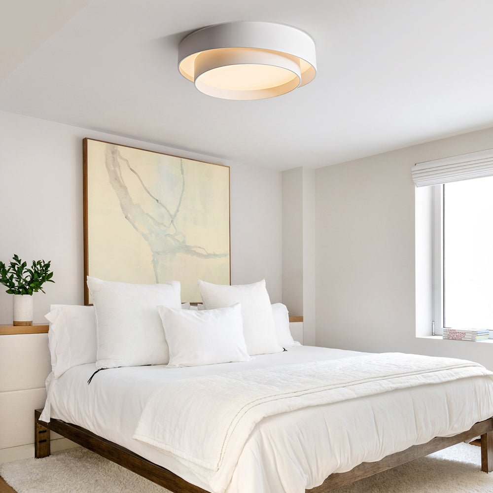 39cm Round LED Ceiling Lamp — Concentric Metal Rings, White Gray Black