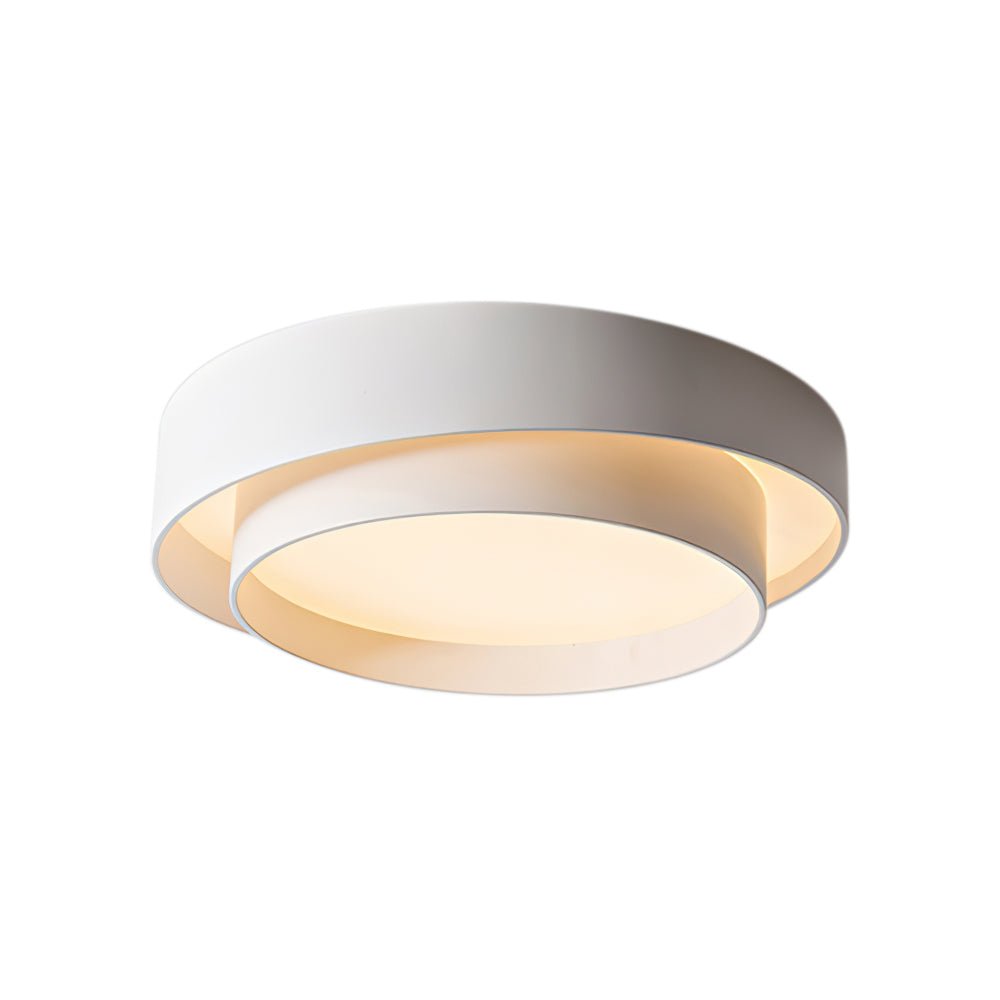 39cm Round LED Ceiling Lamp — Concentric Metal Rings, White Gray Black