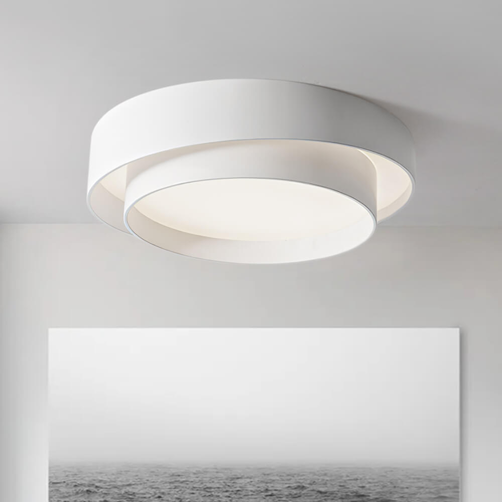 39cm Round LED Ceiling Lamp — Concentric Metal Rings, White Gray Black
