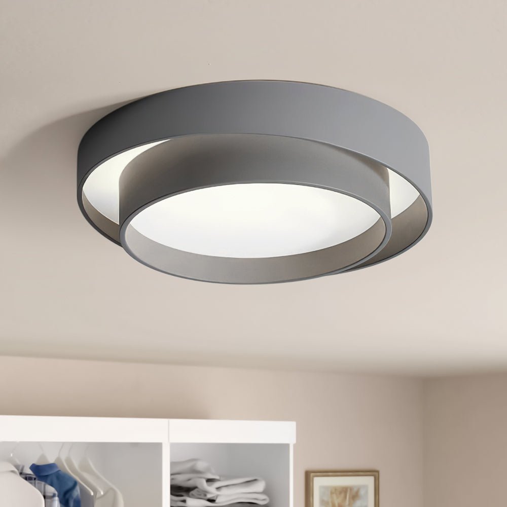39cm Round LED Ceiling Lamp — Concentric Metal Rings, White Gray Black