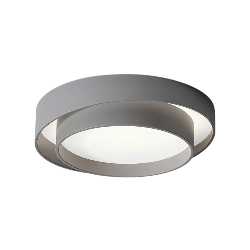39cm Round LED Ceiling Lamp — Concentric Metal Rings, White Gray Black