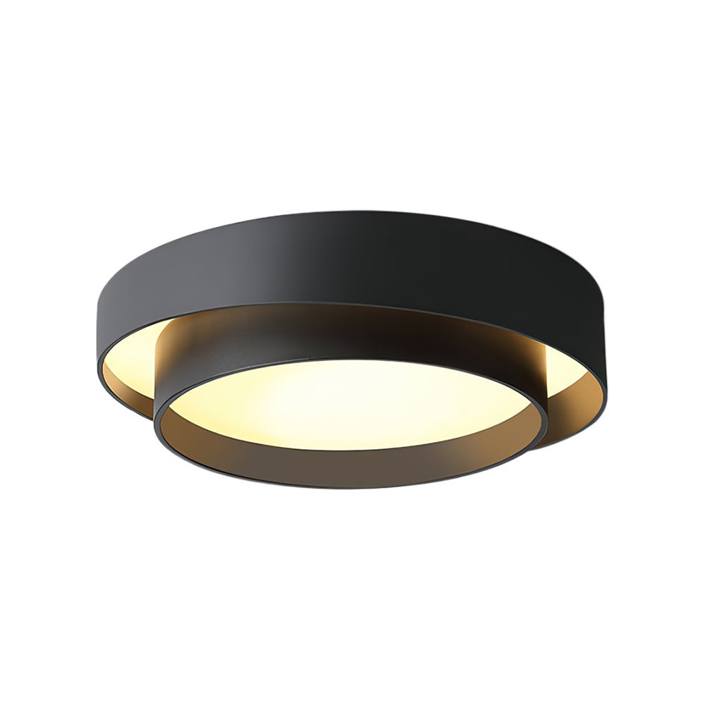 39cm Round LED Ceiling Lamp — Concentric Metal Rings, White Gray Black