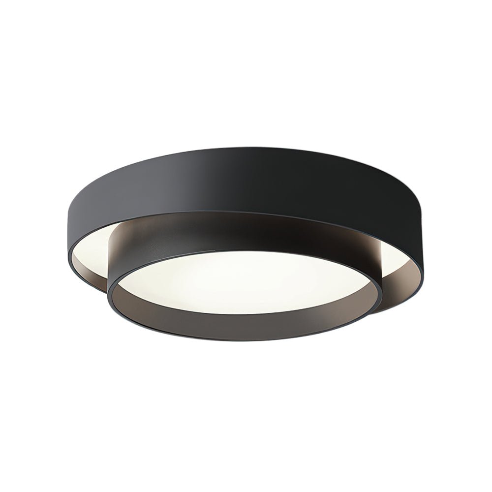 39cm Round LED Ceiling Lamp — Concentric Metal Rings, White Gray Black