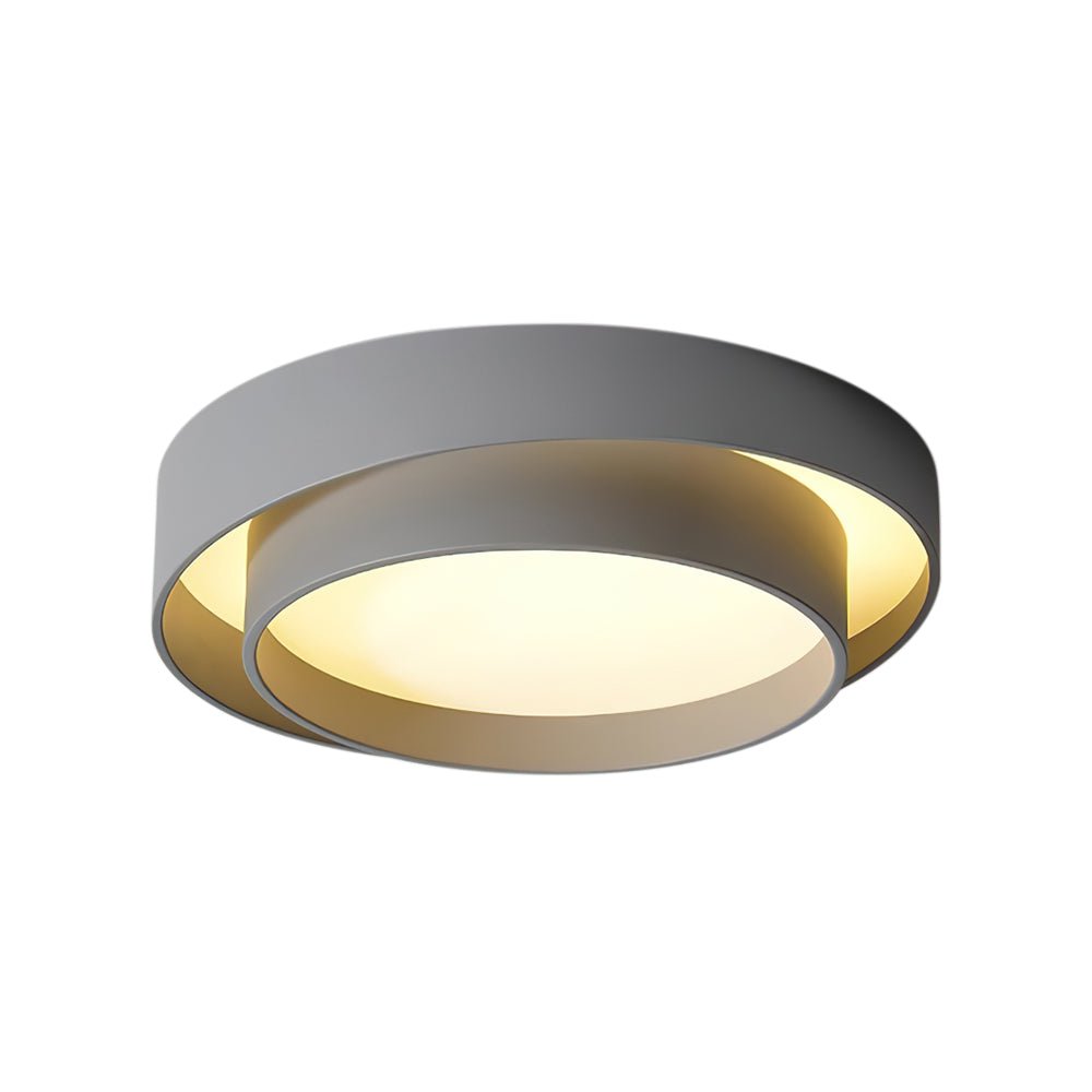 39cm Round LED Ceiling Lamp — Concentric Metal Rings, White Gray Black