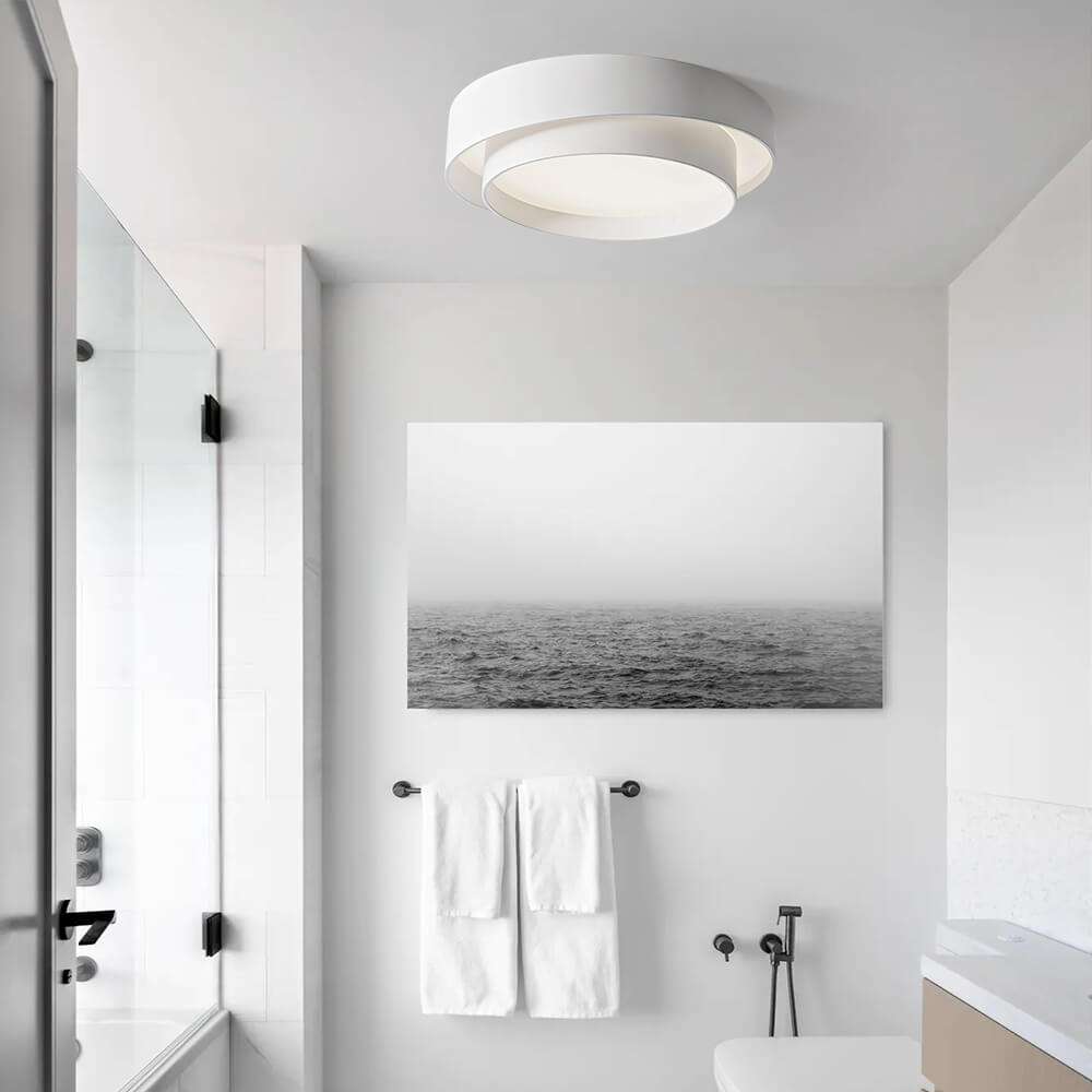 39cm Round LED Ceiling Lamp — Concentric Metal Rings, White Gray Black