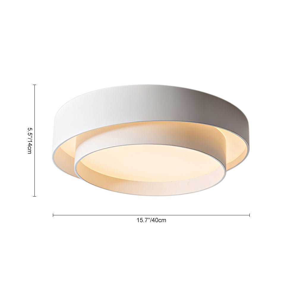 39cm Round LED Ceiling Lamp — Concentric Metal Rings, White Gray Black