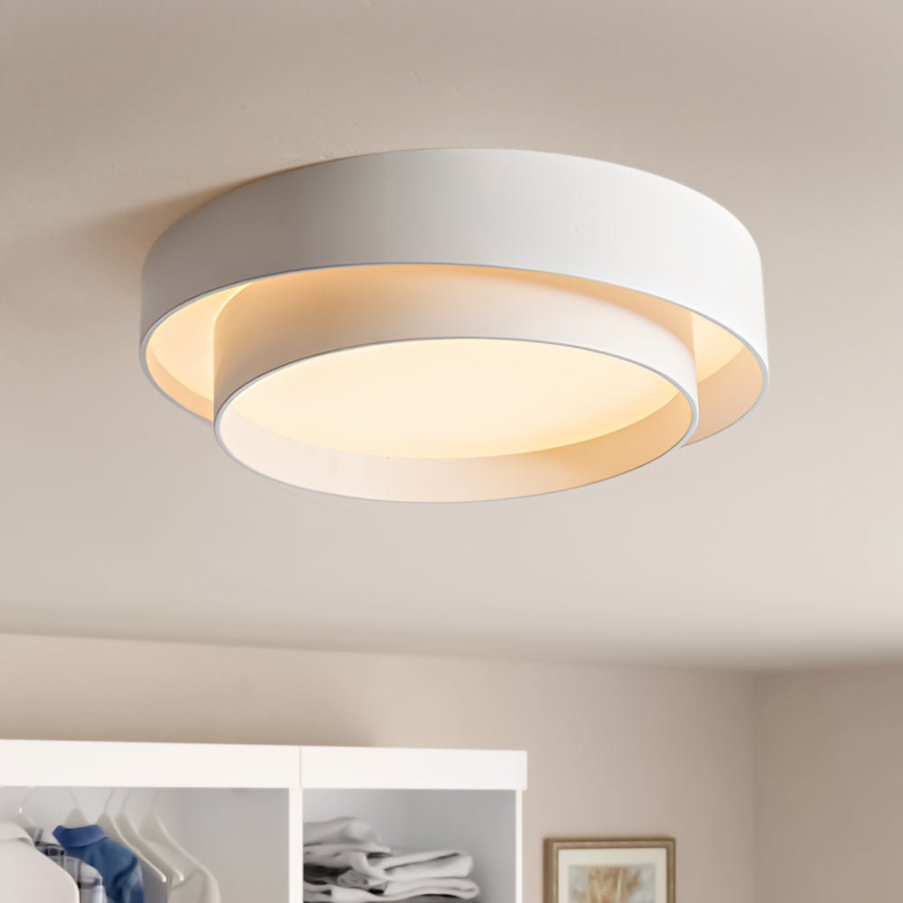 39cm Round LED Ceiling Lamp — Concentric Metal Rings, White Gray Black