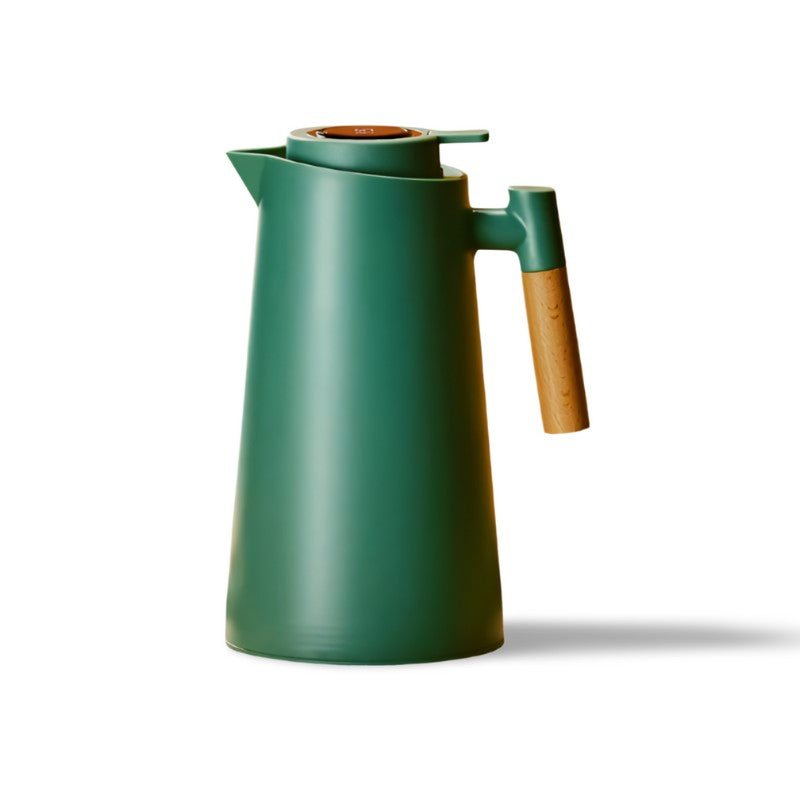 1-Liter Thermal Jug — Temp Display, Wooden Handle, Leakproof