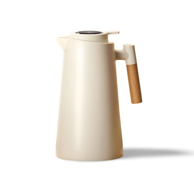 1-Liter Thermal Jug — Temp Display, Wooden Handle, Leakproof