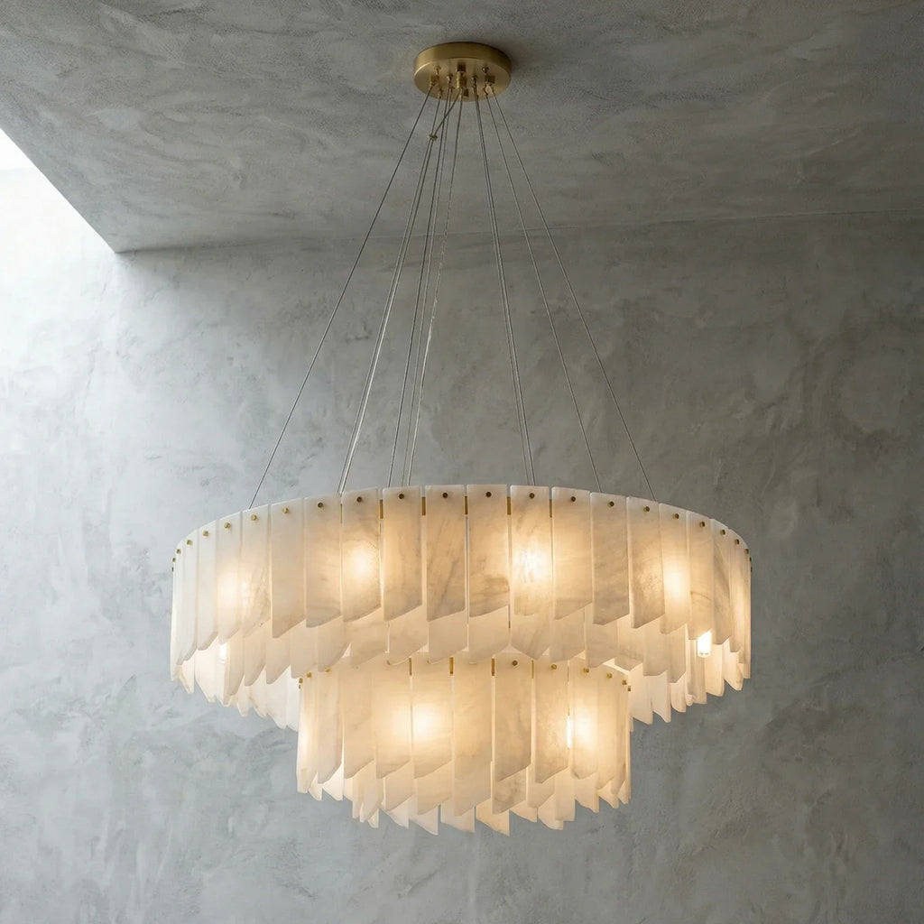 Cascade Alabaster Tiered Brass Chandelier | wildoxy
