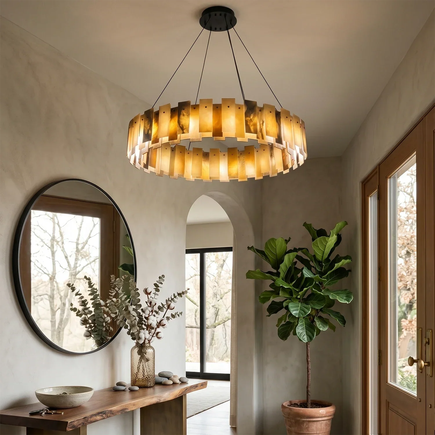 Tobacco-Hued Alabaster Chandelier | wildoxy