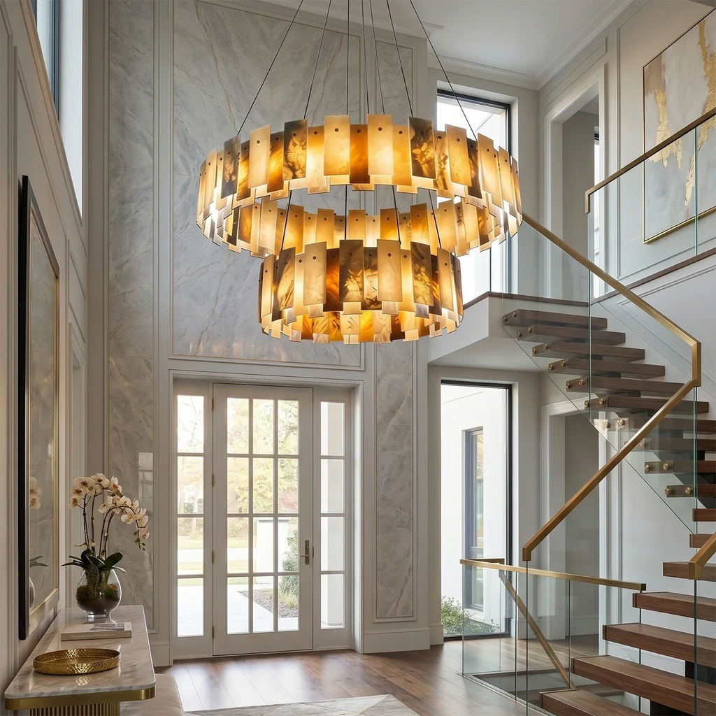 Tobacco-Hued Alabaster Chandelier | wildoxy
