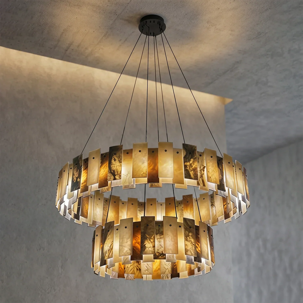 Tobacco-Hued Alabaster Chandelier | wildoxy