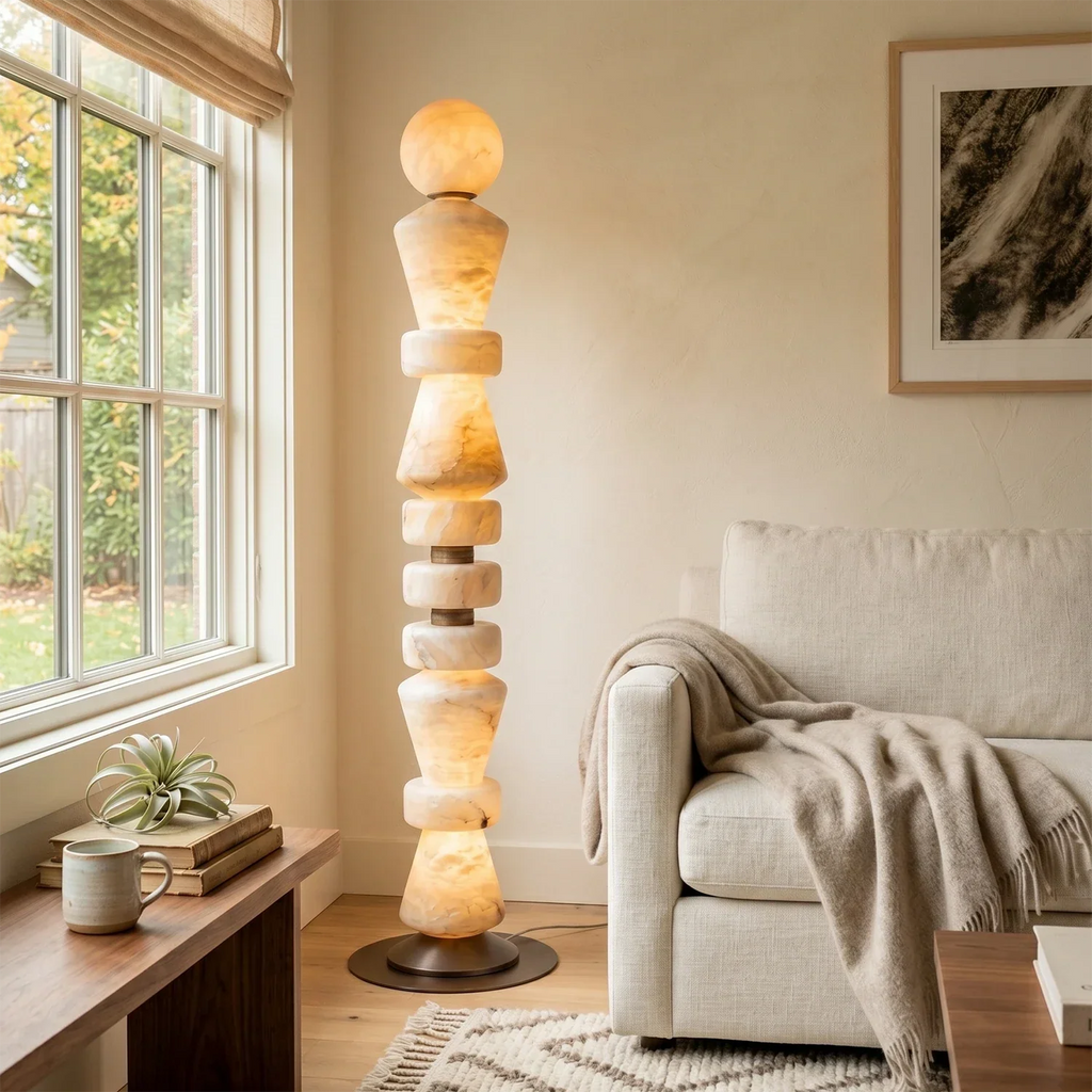 Totem Stacked Alabaster Floor Lamp | wildoxy