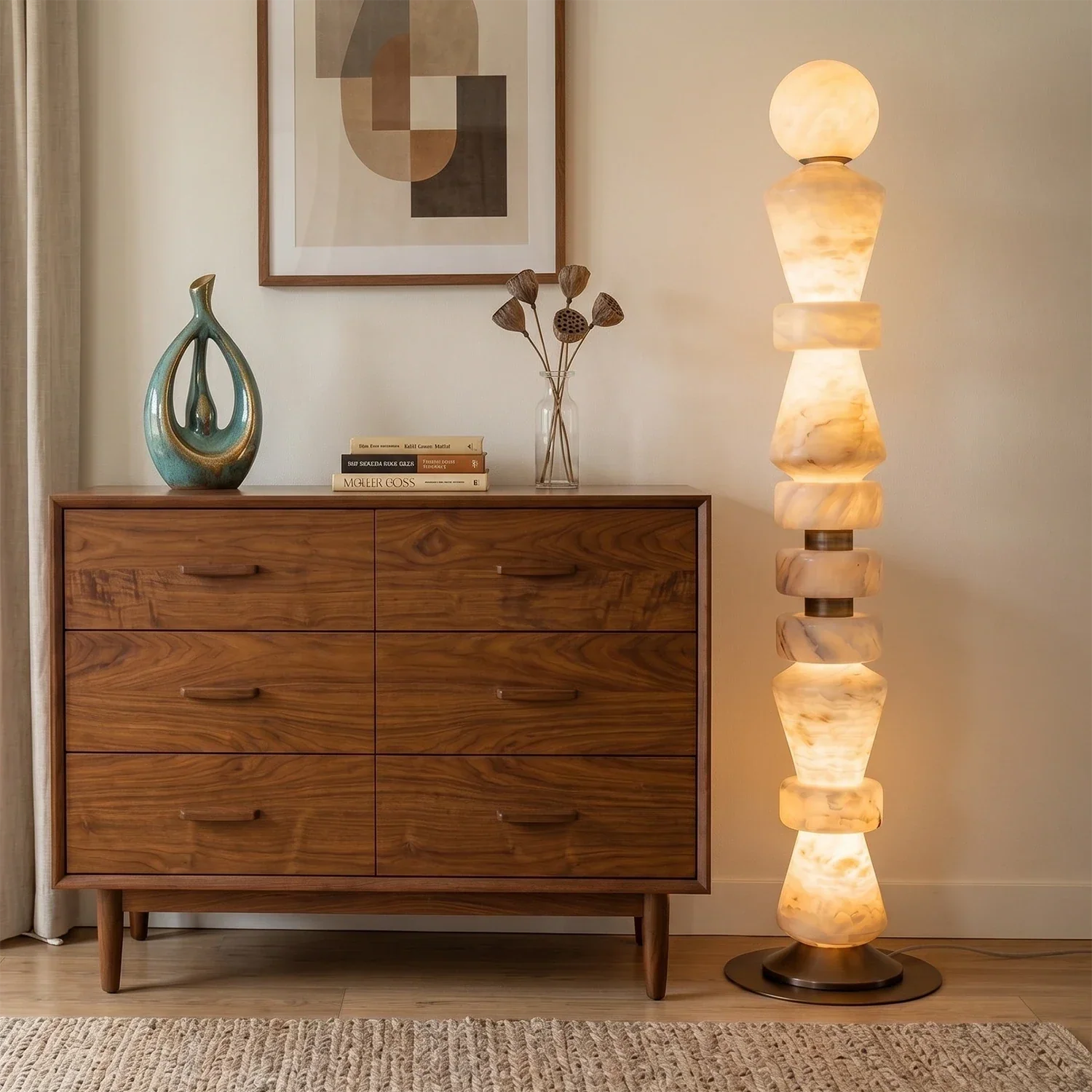 Totem Stacked Alabaster Floor Lamp | wildoxy