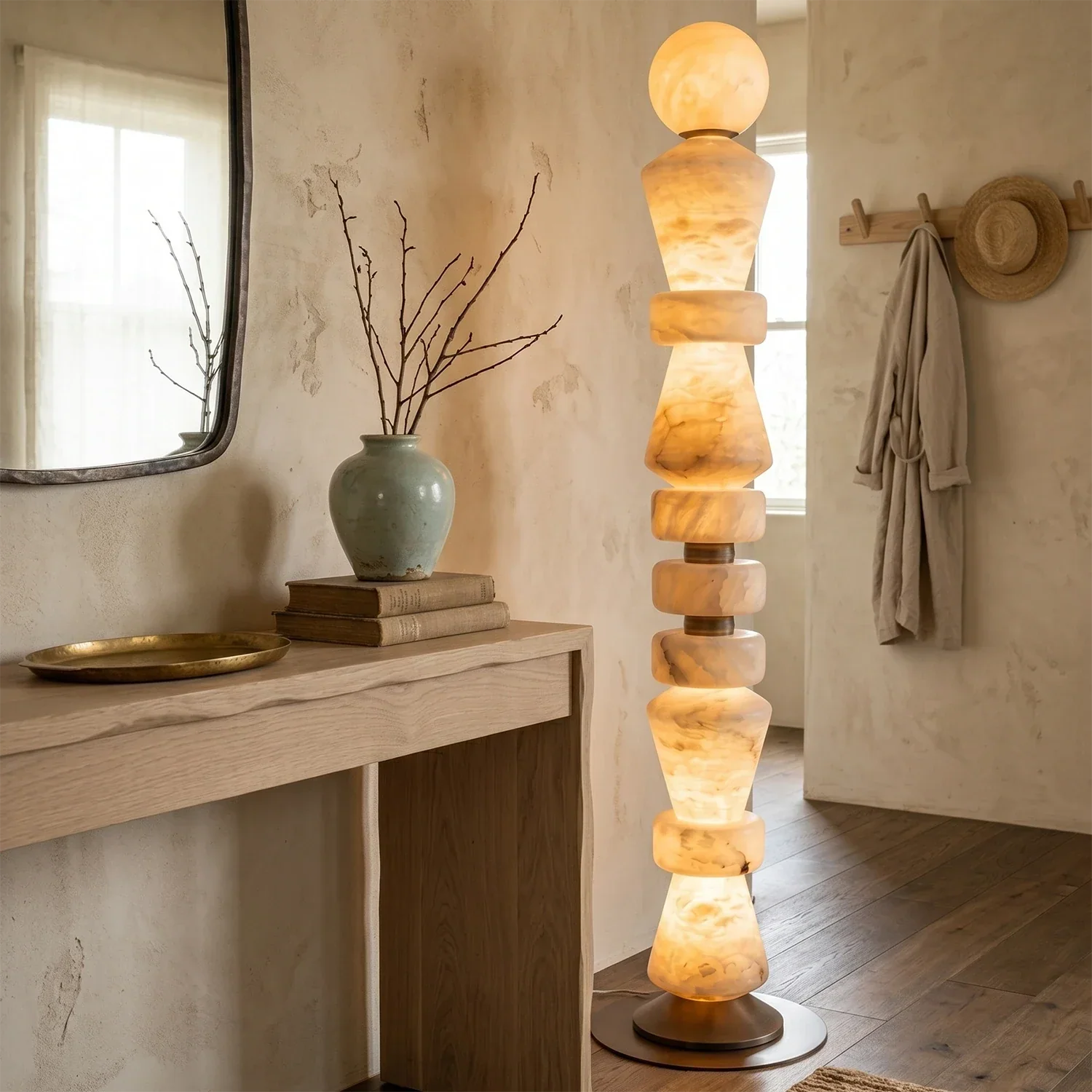 Totem Stacked Alabaster Floor Lamp | wildoxy