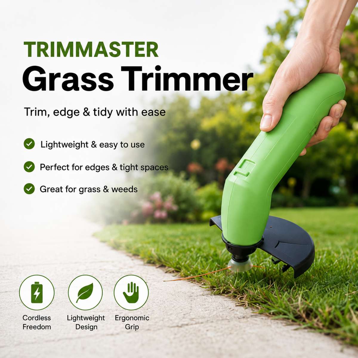 Mini-grästrimmer utan sladd - uppladdningsbar, justerbar