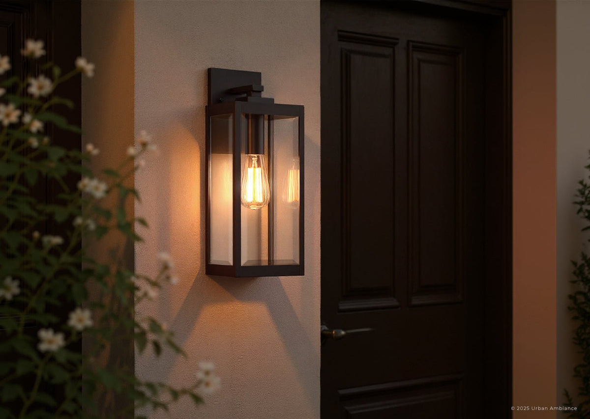 43cm Außen-Wandleuchte im Landhausstil, schwarzer Stahl und Glas, wasserdicht