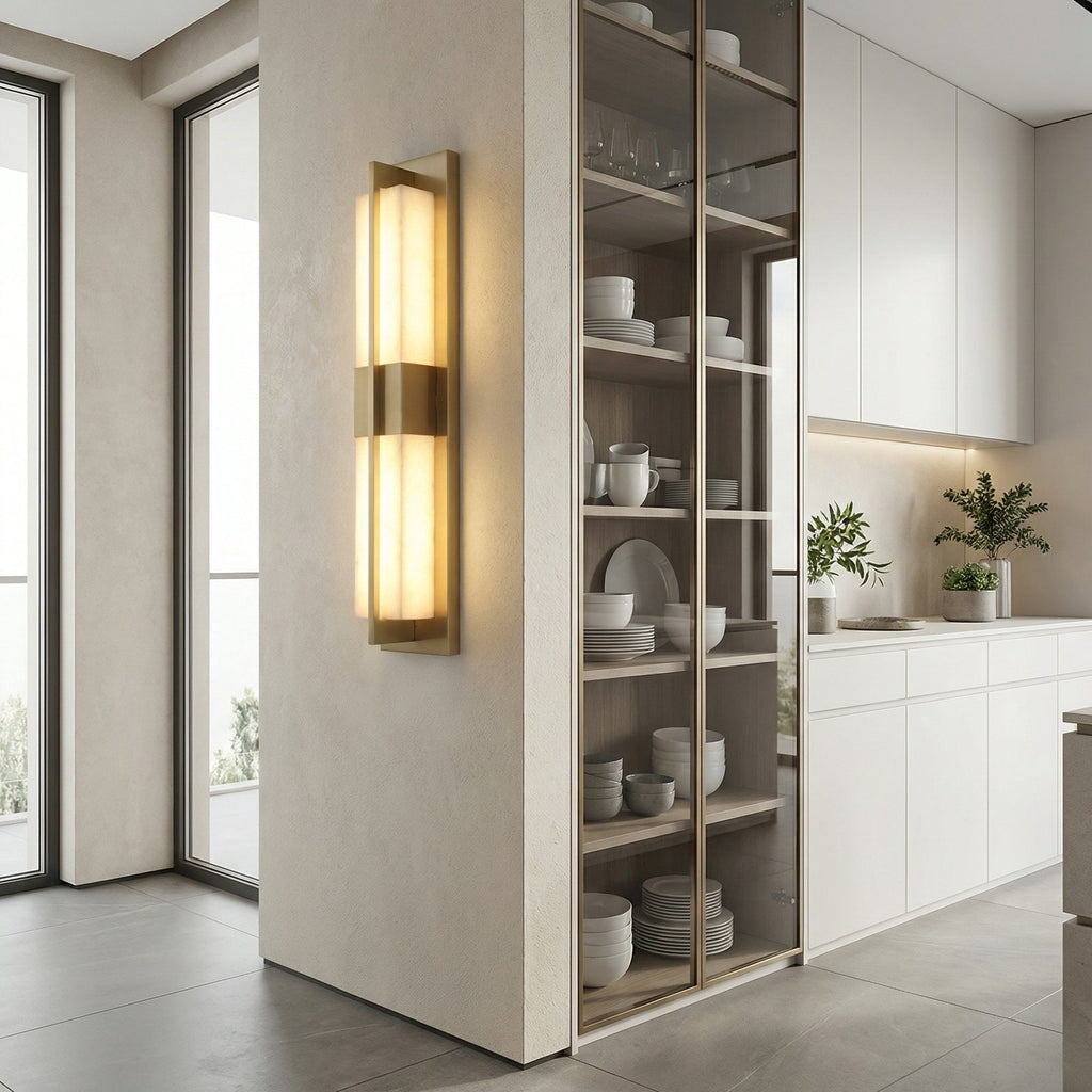 Vertical Alabaster Stone Wall Sconce | wildoxy