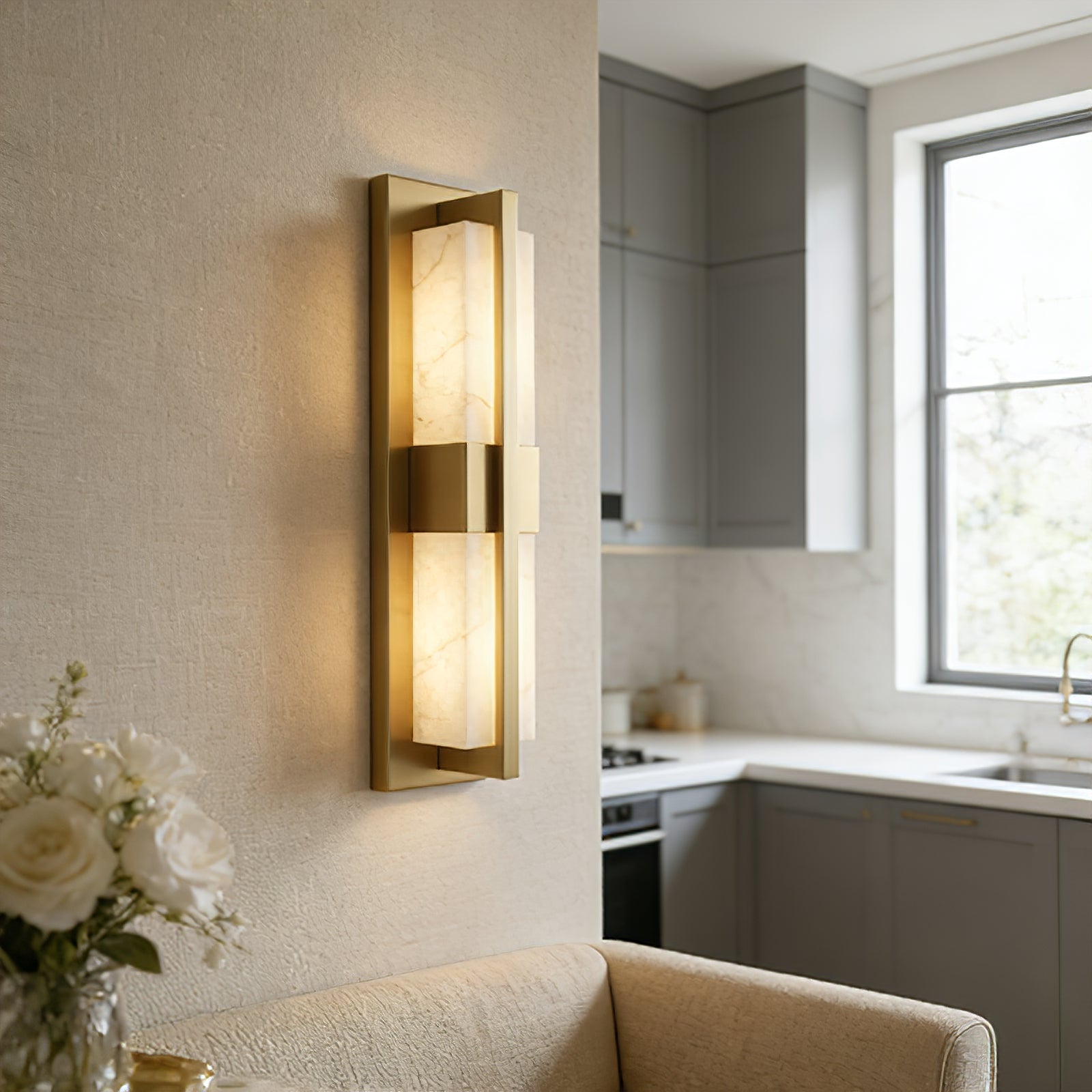 Vertical Alabaster Stone Wall Sconce | wildoxy