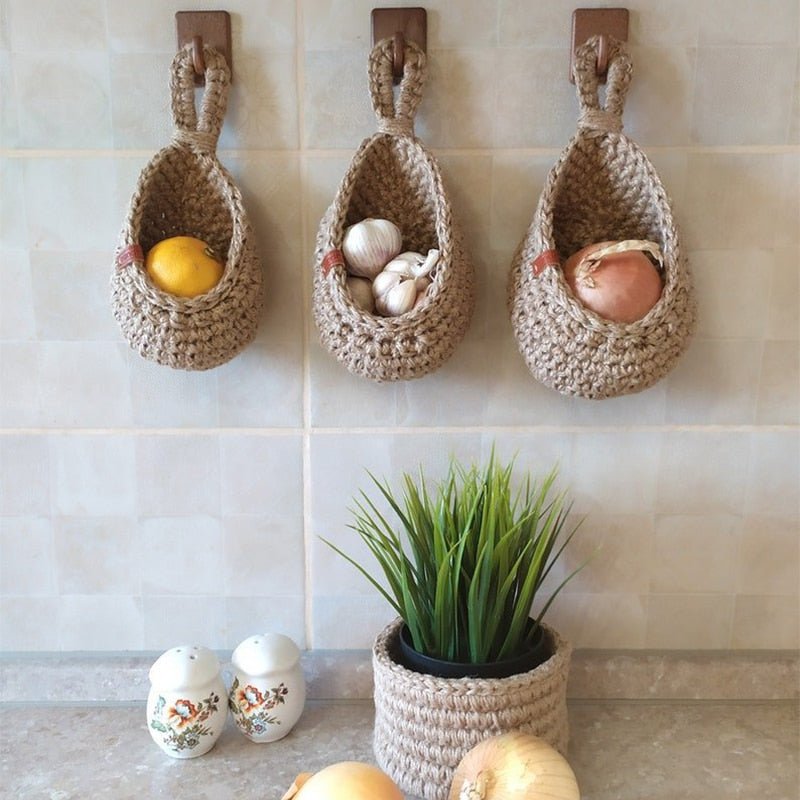 Woven Hemp Rope Hanging Baskets – Handmade Boho Storage