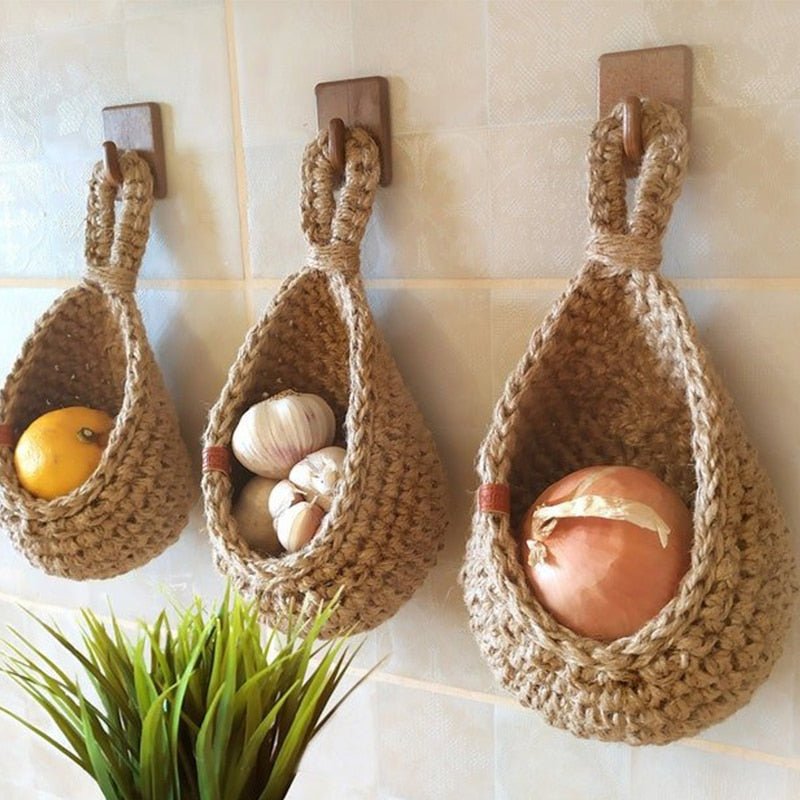 Woven Hemp Rope Hanging Baskets – Handmade Boho Storage
