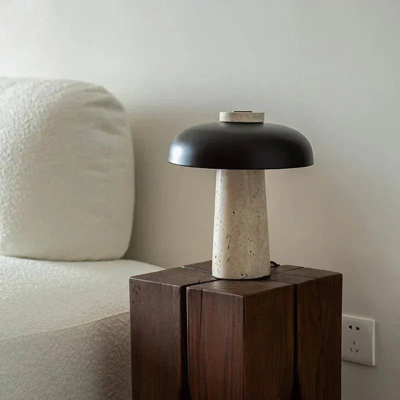 Vrimlie Aurelia Stone and Metal Table Lamp — Downward Warm LED Light