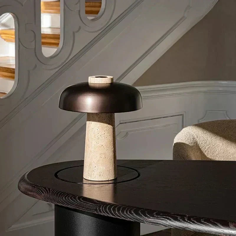 Vrimlie Aurelia Stone and Metal Table Lamp — Downward Warm LED Light